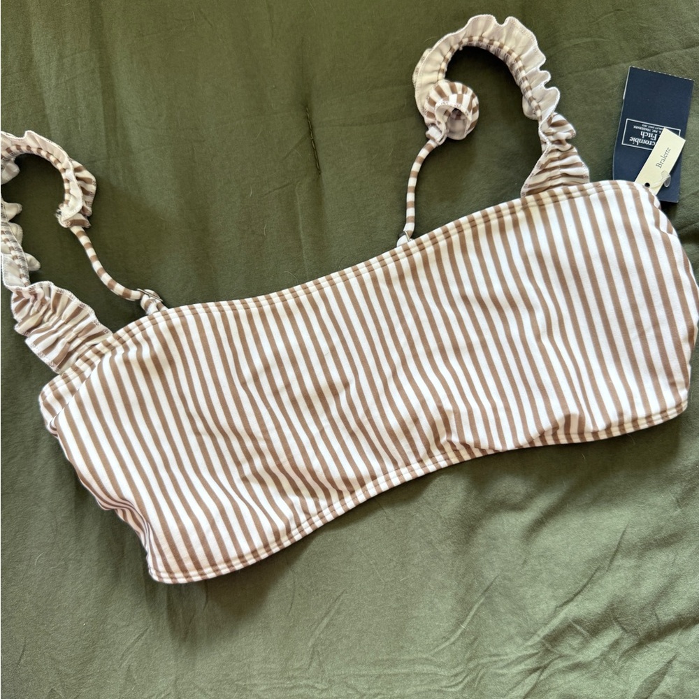 Striped Brown and White Bikini Top